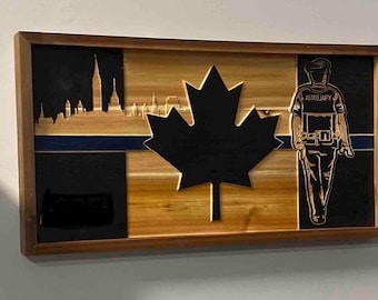 Thin Blue Line Canadian Flag – Personalized Cedar Police Officer Gift