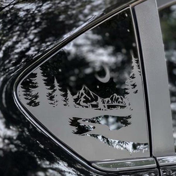 Car Decal Starry Night Quarter Window Compatible With Subaru Crosstrek 2012–2027 Moon Mountain Vinyl Sticker