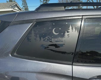 Sticker voiture montagne nuit étoilée quart de fenêtre compatible avec Honda Passport 2019-2027 forêt lune vinyle autocollant