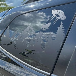 Car Decal UFO Cow Quarter Window Compatible With Subaru Forester 2009–2027 Funny Alien Abduction Vinyl Sticker