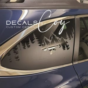 Mountain and Trees Decal – Compatible with Outback-Style Vehicles (2010–2025), Quarter Window Sticker, Custom Vinyl Car & Bumper Decals