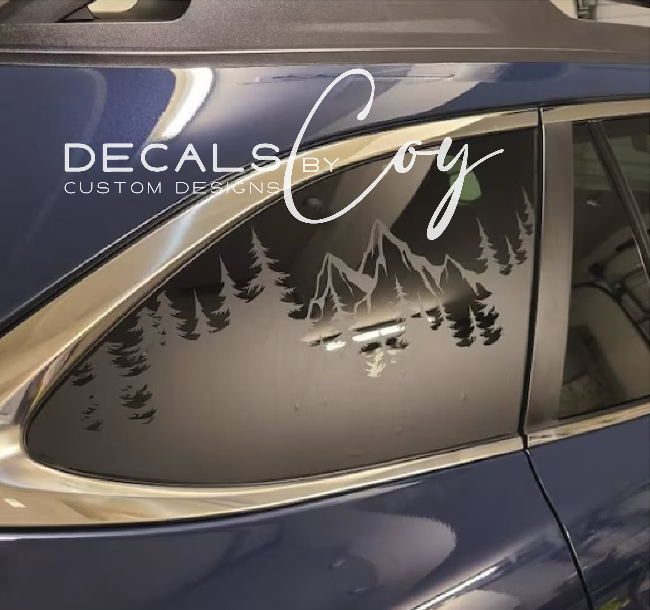 Mountain and Trees Decal – Compatible with Outback-Style Vehicles (2010–2025), Quarter Window Sticker, Custom Vinyl Car & Bumper Decals