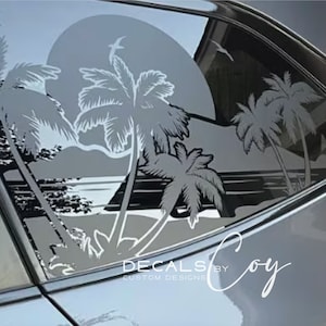 Custom Nature Trees & Ocean Vinyl Decal – Compatible with 2019–2024 Ascent-Style Vehicles, Rear Quarter Side Window Overlay Sticker