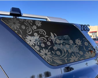Floral Daisy Quarter Window Decal – Fits 4Runner-Style SUV (2010–2026) | Graceful Flower Vine Vinyl Sticker | Boho Custom Car Window Decal