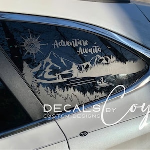 Adventure Awaits Vinyl Decal – Compatible with Outback-Style Vehicles (2010–2025), Paddle Girl & Dog Design, Quarter Window Bumper Sticker