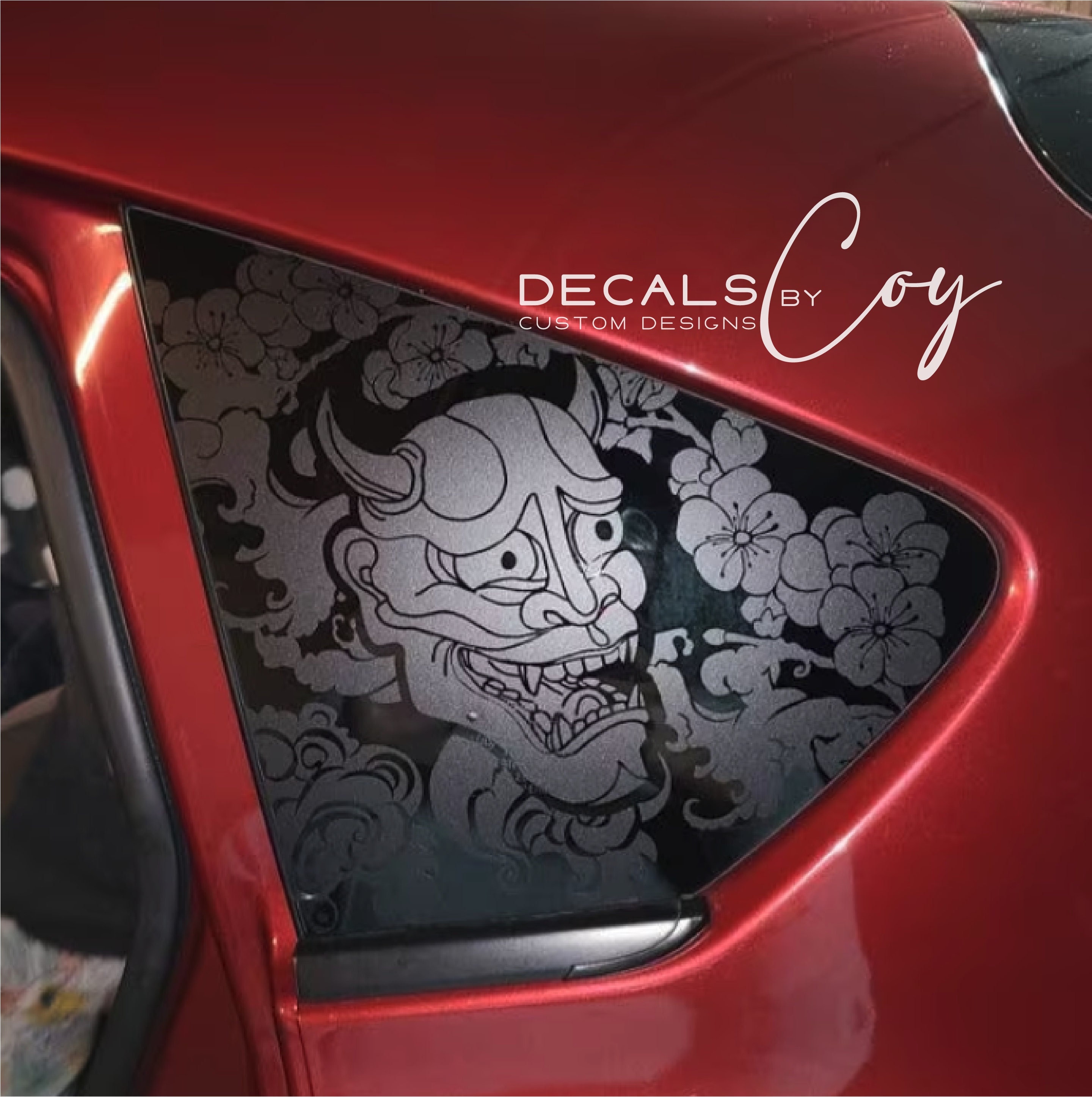 Oni Demon Cherry Blossom Quarter Window Decal – Compatible With