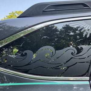 Car Window Decal Ocean Wave Compatible with Subaru Outback Coastal 2010 - 2027 Vinyl Sticker Wave Decal Sun Birds Quarter Window