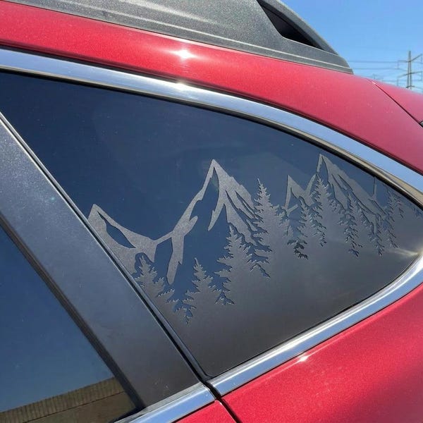 Car Window Decal Mountain Fir Trees Compatible with Subaru Outback 2010–2027 Camping Adventure Vinyl Sticker