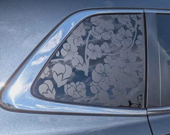 Sticker quart de fenêtre fleurs de cerisier | Revêtement floral en vinyle compatible avec le Honda CR-V 2012-2026