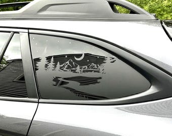 Car Window Decal Starry Night Compatible with Subaru Outback Quarter 2010 - 2027 Window Night Sky Mountain Pine Tree Vinyl Sticker