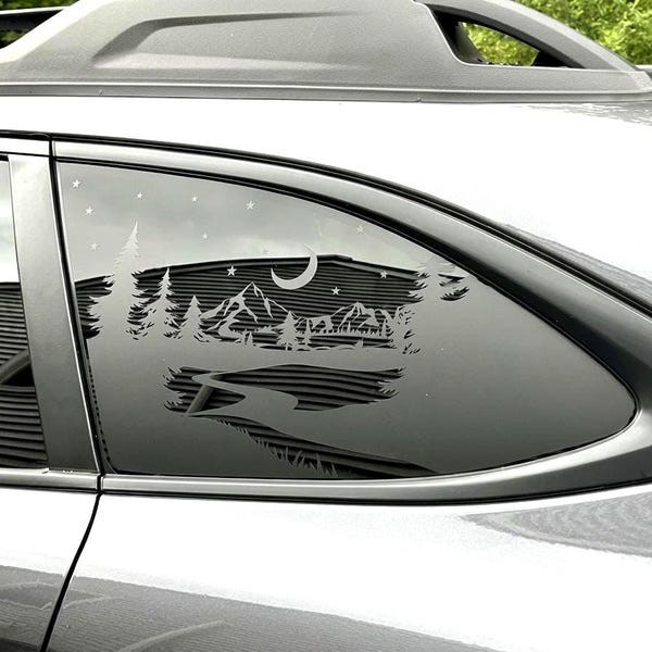 Car Window Decal Starry Night Compatible with Subaru Outback Quarter 2010 - 2027 Window Night Sky Mountain Pine Tree Vinyl Sticker