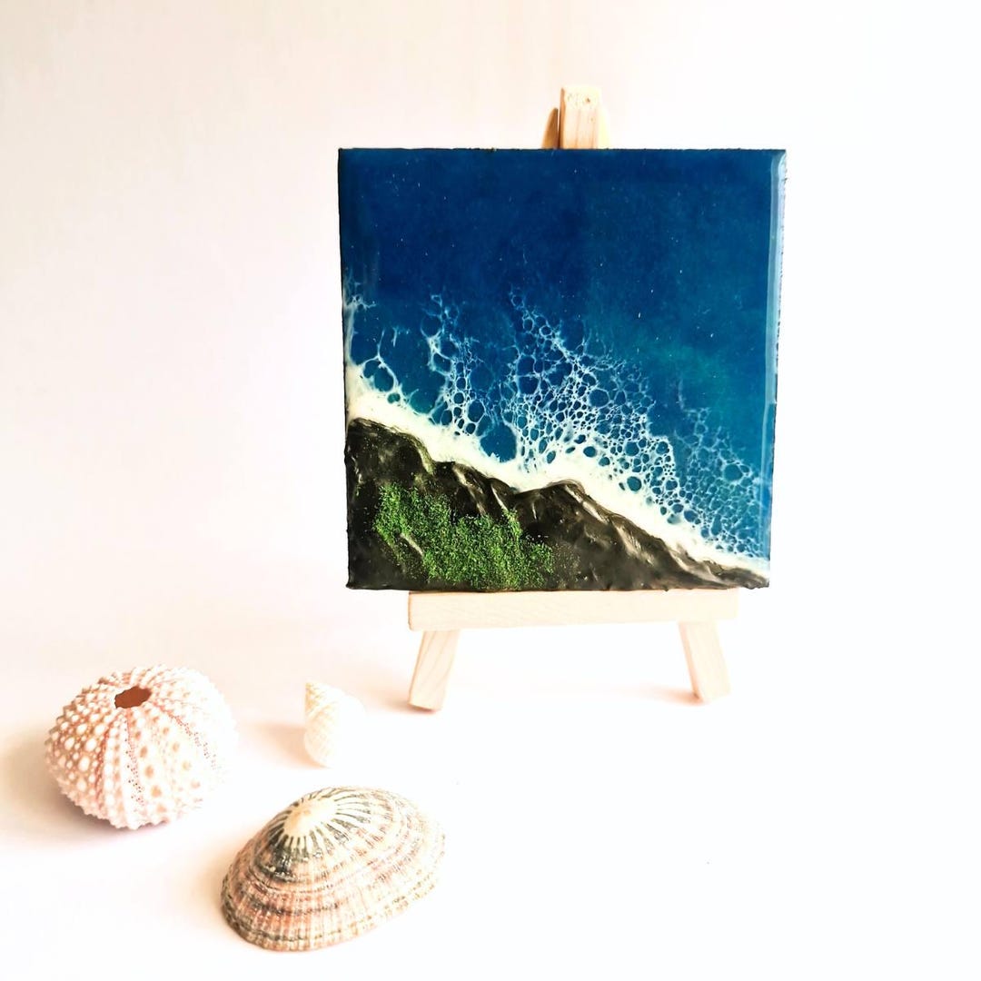 Mini Ocean/beach Resin Art - Seascape Painting - Resin Ocean Art - Desk ...