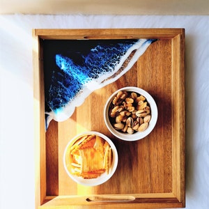 Resin Tray - Resin Ocean Art - Resin Platter - Resin Art - Christmas Present - Wedding Present - Beachhouse Decor - Acacia Wood - Beach Art