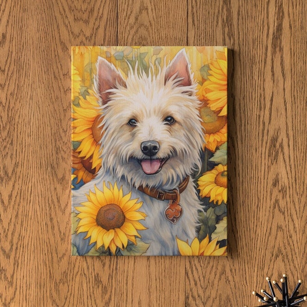 Westie Poodle Dog And Sunflower Canvas -16x20 - 12x16 - 8x10 - 20x16 - 16x12 - 10x8- Gift-Landscape Canvas Print or Portrait Canvas Print