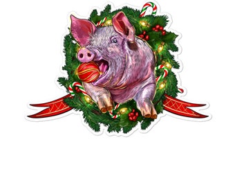 Pig With Christmas Wreath Sticker