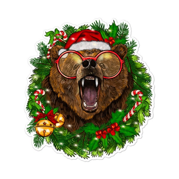 Christmas Bear Wreath Sticker