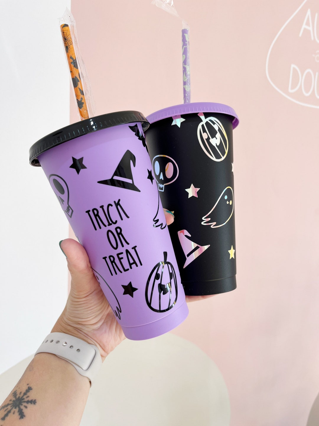 Spooky Halloween Cup Reusable Cup Cold Drinks Cup Straw Travel Cup