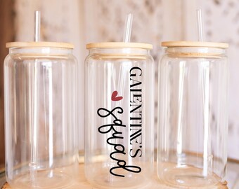 Galentine's Squad UV DTF 16oz Libbey Glass Can Wrap