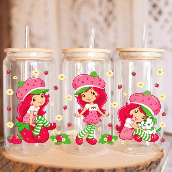 Strawberry Shortcake, cartoon character, doll UVDTF, UV DTF cup wrap, transfers, ready to apply, Libbey glass can