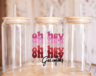 Galentines Day UV DTF Cup Wrap: 16 oz Libbey Glass Can Decal
