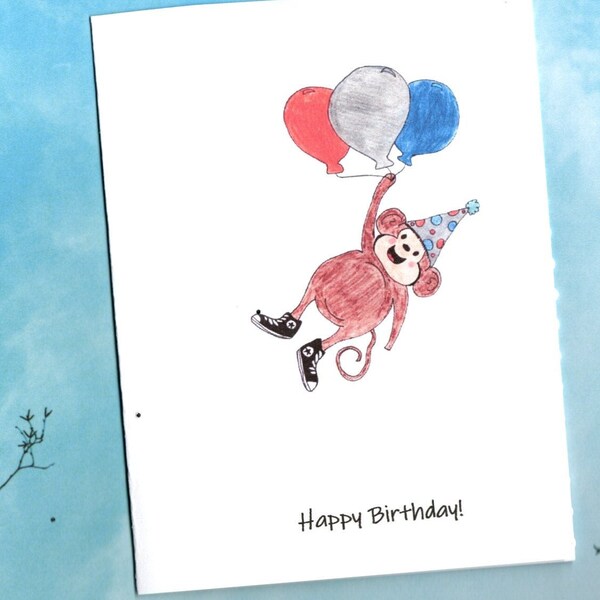 Happy Birthday Card.  Card for Kids.  Monkey Birthday Card.