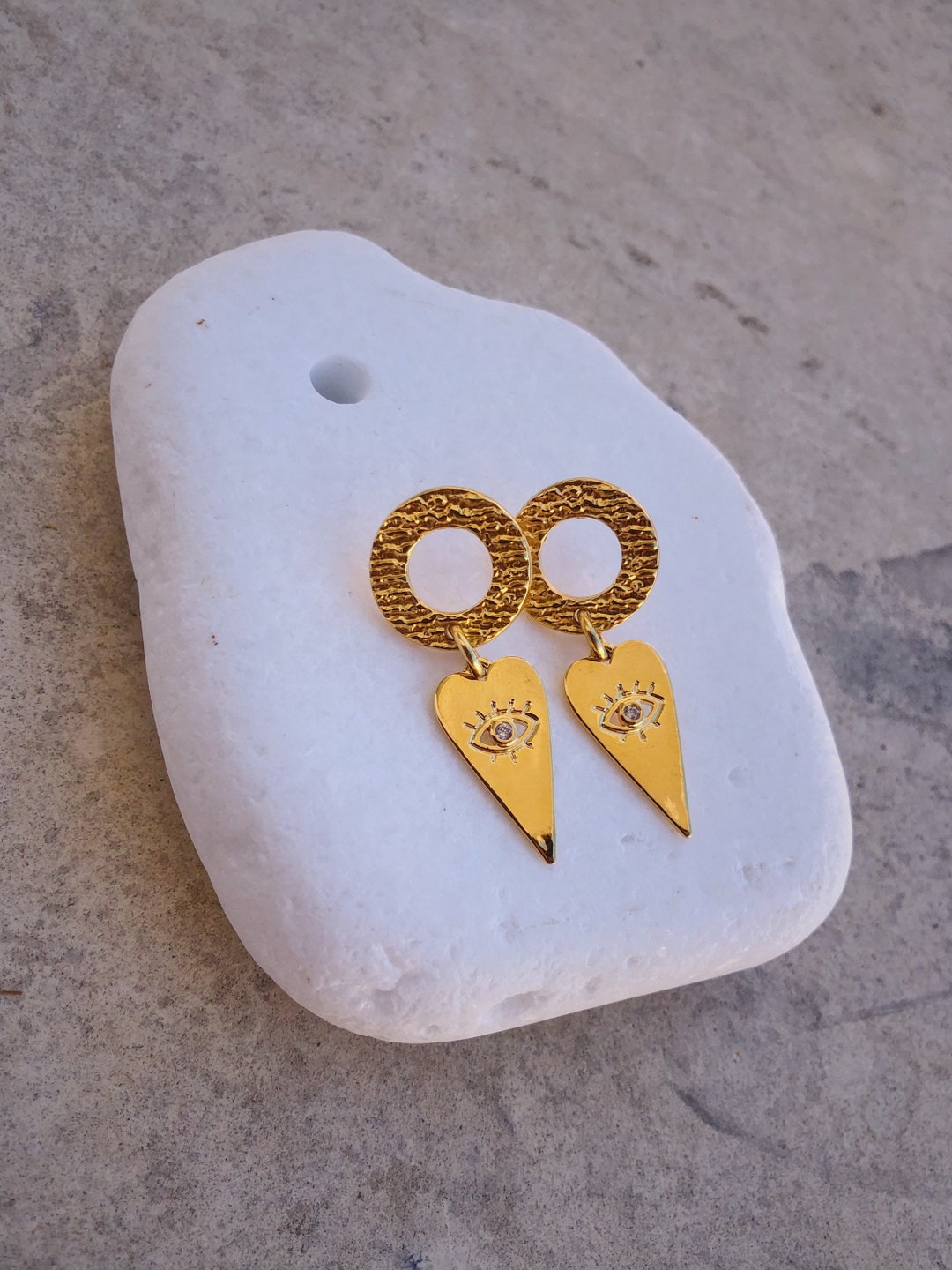 24K Gold Heart Drop Earrings, Heart Earrings, Love Earrings, Friendship ...