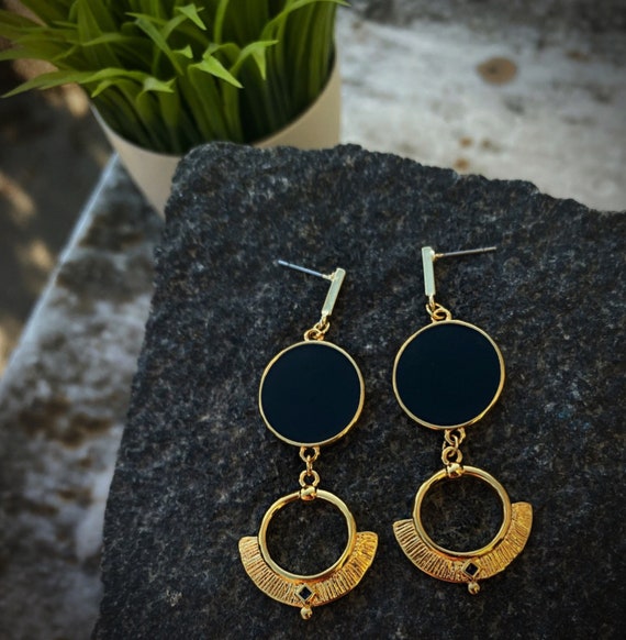 Black drop earrings dangle best sale