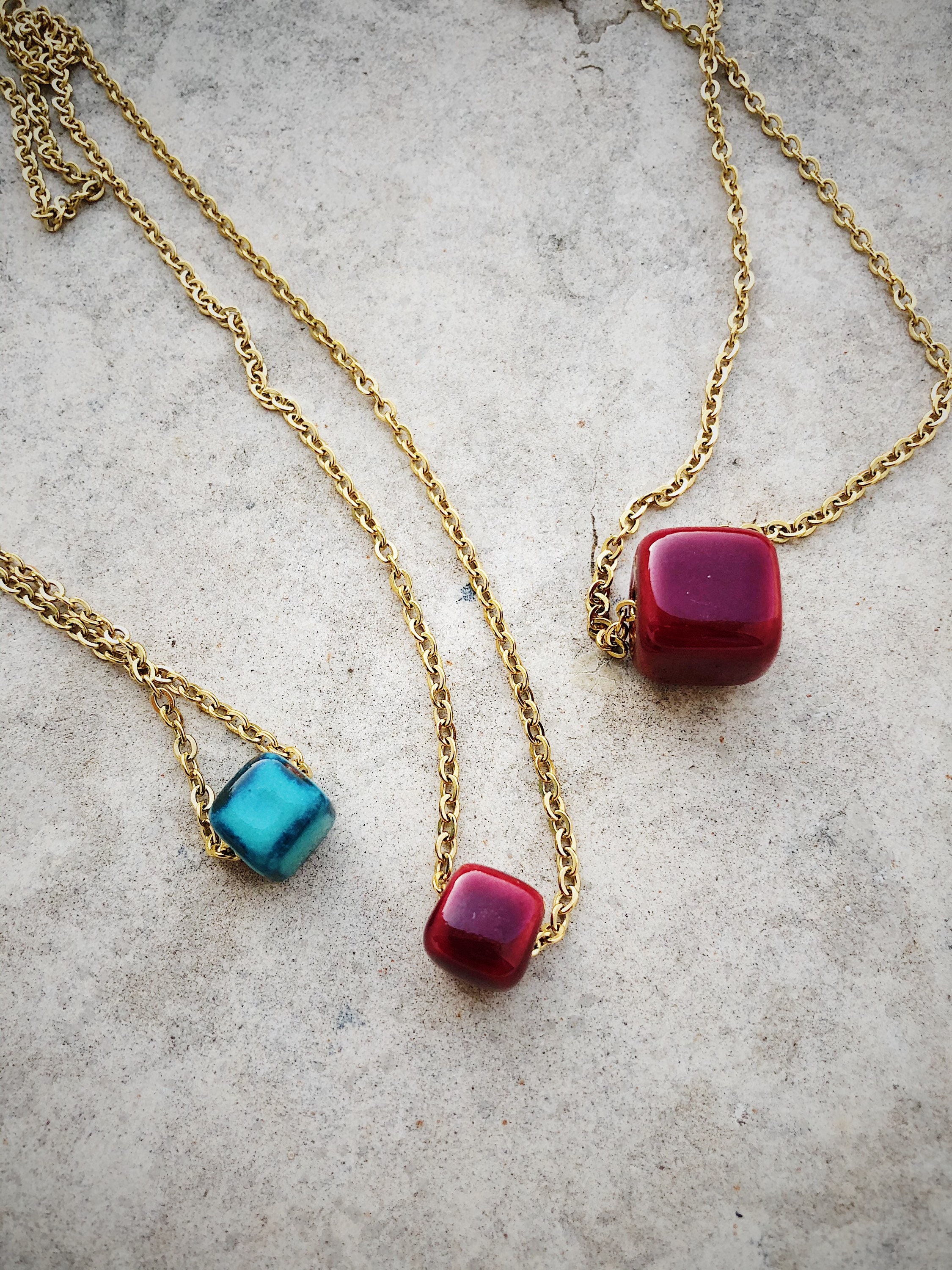 Cube Bead Necklaces, Red Cube Necklaces, Layering Necklaces, Necklaces