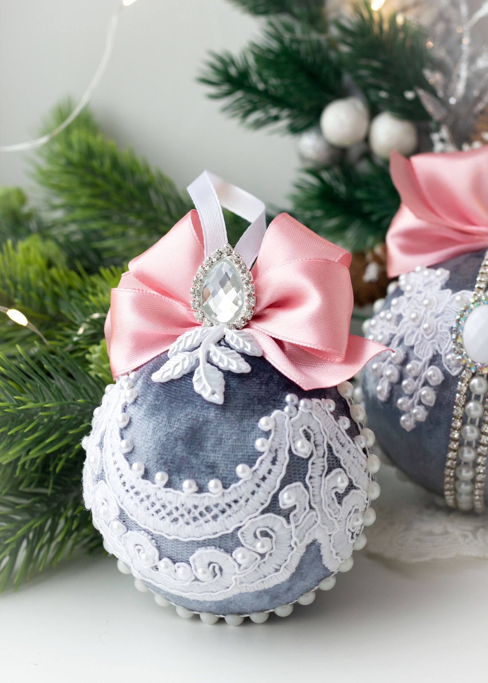 Gray Christmas balls Christmas velvet balls Christmas Etsy