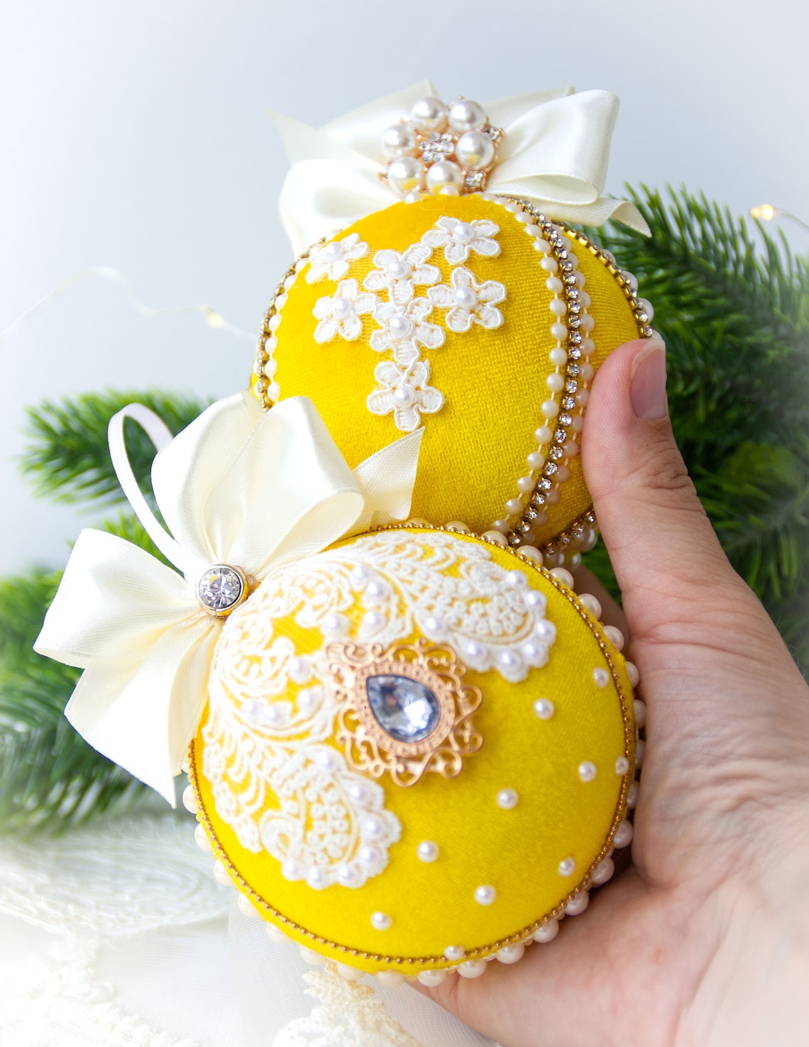 Yellow Christmas balls Christmas velvet balls Christmas tree Etsy
