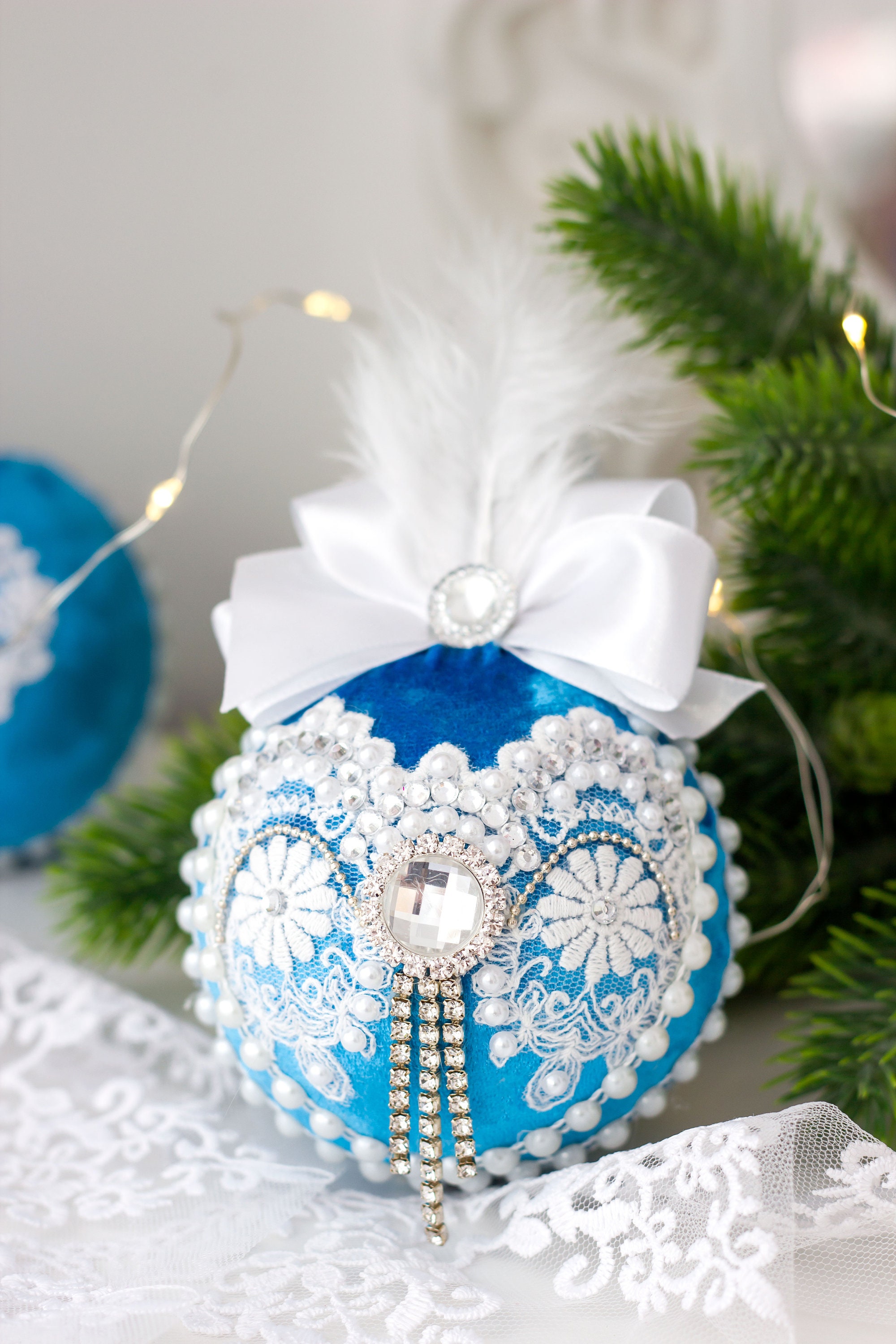 Blaue Weihnachtskugeln Weihnachten samt Kugeln hellblau Etsy