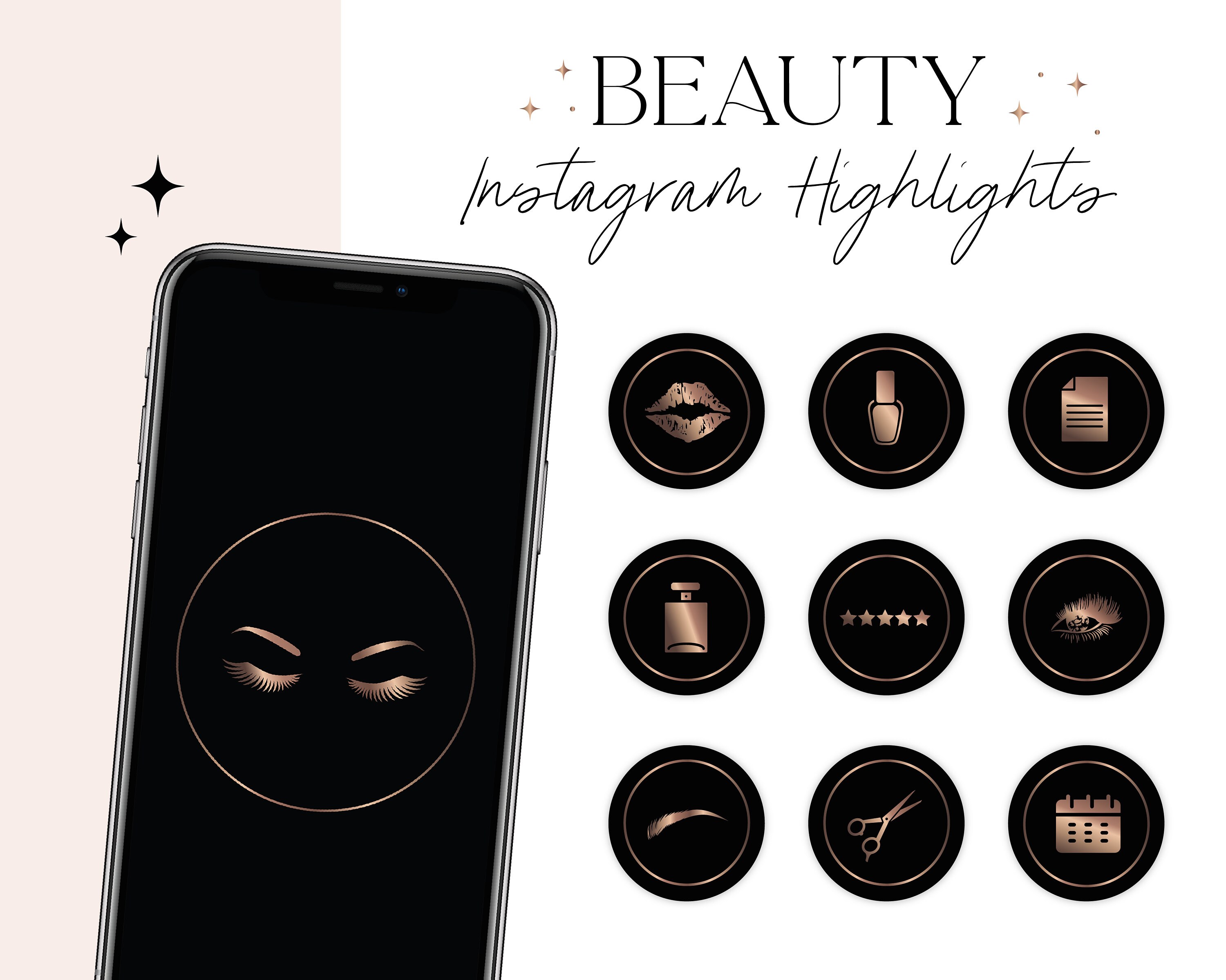 Instagram Story Icon Covers Beauty Rose Gold Black Instagram - Etsy UK