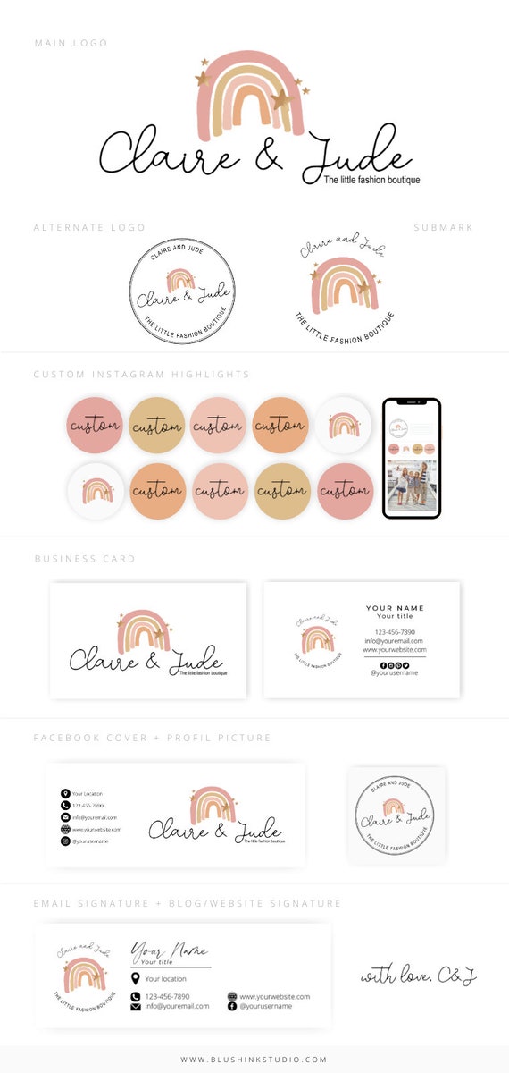 Rainbow Logo Design Boho Baby Boutique Logo And Watermark Etsy