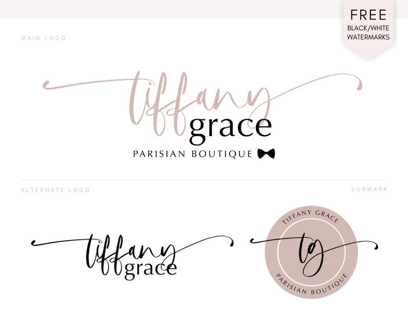 Logo Brand Kit Minimalist Script Logo Blush Branding - Etsy