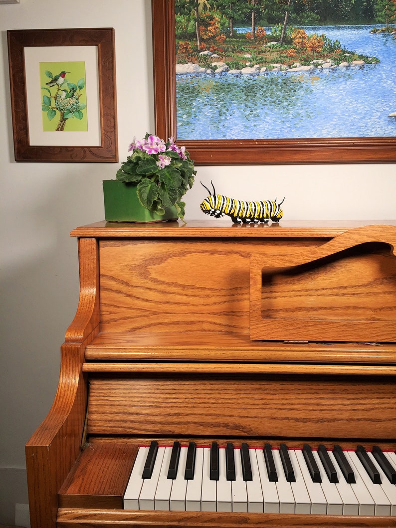 8 inch Monarch Caterpillar Sculpture. Highly detailed and realistic. Hand crafted with wood, polymer clay, metal, painted with acrylics. image 2