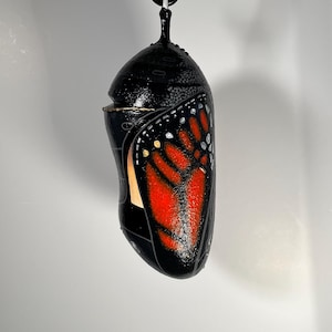 12 3/8" Ready to Emerge, Monarch Butterfly Chrysalis, Hand-Crafted From Paper Mache, Hand Painted with Acrylics.