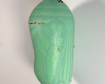 Monarch Chrysalis Sculpture: Acrylic Painted Urethane Resin (12 3/8&quot;)