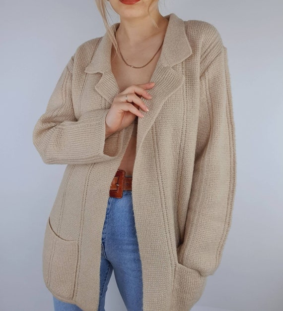 Vintage wool blend open knit cardigan/ minimalisti