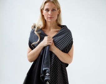 Light Wool Black and White Lightweight poncho Cape Fusion Graphic