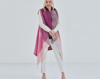 Daria Cape Ishikari. Multifunctional soft wool poncho becomes a dress, wrap, vest or hoodie. Ideal for layering, travel, work, maternity