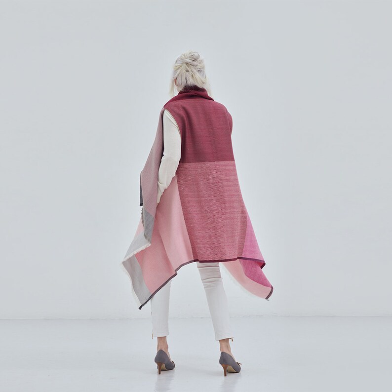 vest or hoodie wrap work travel maternity Ideal for layering Multifunctional soft wool poncho becomes a dress Daria Cape Ishikari