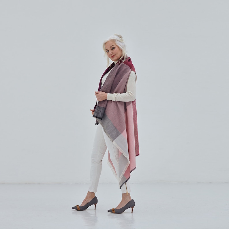 vest or hoodie wrap work travel maternity Ideal for layering Multifunctional soft wool poncho becomes a dress Daria Cape Ishikari