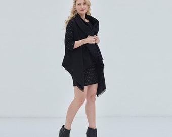 Wool Poncho Cape: Multifunctional Travel Wrap, Vest, Hoodie