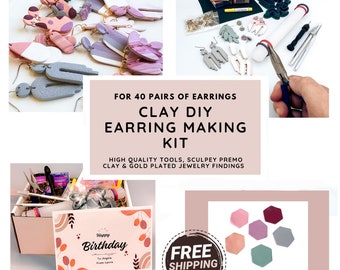 Diy Clay Earring Kit for Beginner Clay Starter Earring Kit for Birthday diy kit for kids craft adults craft jewelry kit Christmas Gift diy