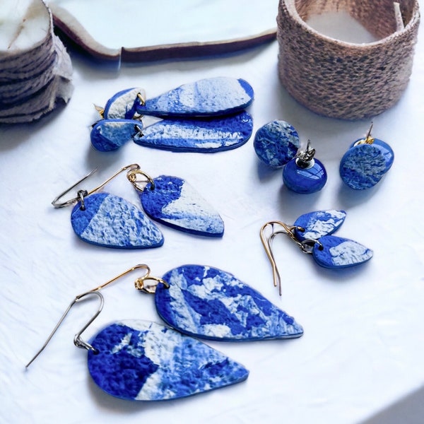 Blue Drop Earrings Gift for Fiancée Blue Boho Jewelry Handmade stud Earrings for Girlfriend Unique Gift Idea for Women Cool Earrings clay