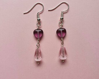 Purple pink shell earrings ceramic charms seaside ocean beach inspired jewellery lampwork beads czech glass jewelry unique sterling silver