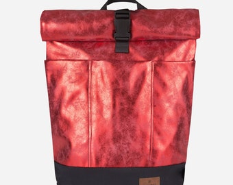 red metallic roll-top backpack RUBY 20L with laptop pocket |  gift idea for christmas | laptop backpack