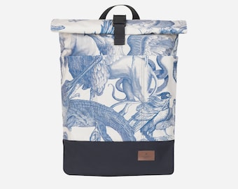 sac à dos roll-top bleu à motif animalier avec poche pour ordinateur portable 20L FAUNA | idée cadeau de noel