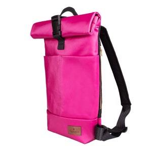 pink waterproof rolltop backpack with laptop pocket 10L MARS pink backpack 10L small rolltop backpack for college image 2