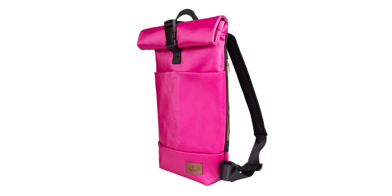 pink waterproof rolltop backpack with laptop pocket 10L MARS pink backpack 10L small rolltop backpack for college image 2